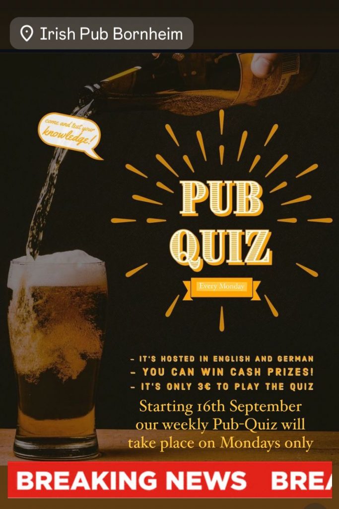 Pub Quiz Irish Pub Bornheim